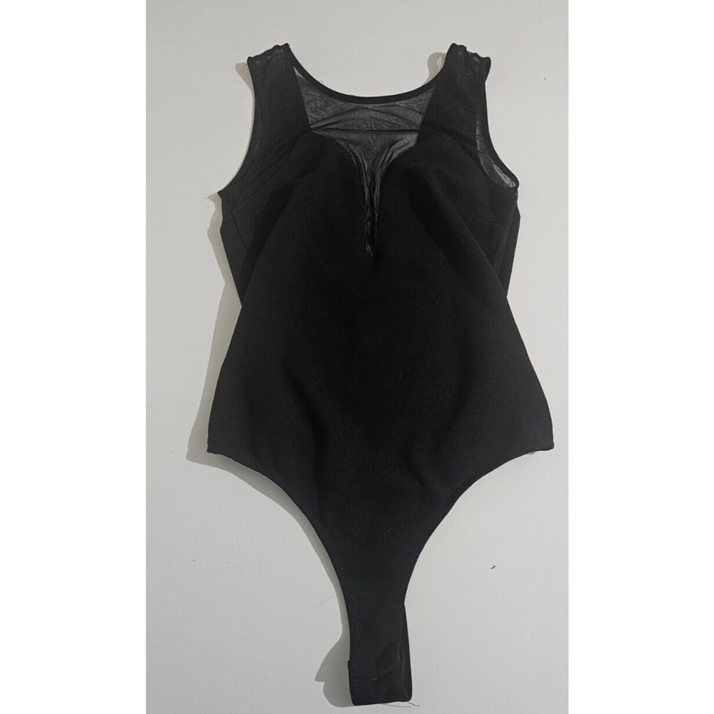 Lulus Black Sleeveless Bodysuit Womens M Split V-Neck Stretch Minimalist Chic